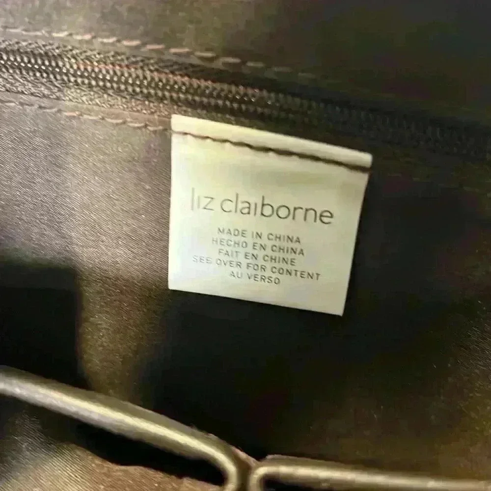 Liz Claiborne Monogram Crossbody Shoulder Bag Dark Brown Gold Adjustable Straps
